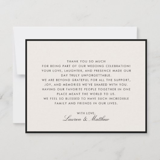 Modern Black Frame Ivory Wedding Thank You Card 招待状 (裏面)