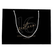 Modern Black Gold 16th Birthday ラージペーパーバッグ (裏面)