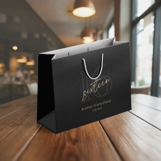 Modern Black Gold 16th Birthday ラージペーパーバッグ