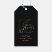 Modern Black Gold 16th Birthday Party ギフトタグ (正面)