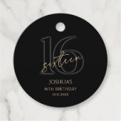 Modern Black Gold 16th Birthday Party フェイバータグ (正面)
