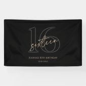 Modern Black Gold 16th Birthday Party Banner 横断幕 (横)