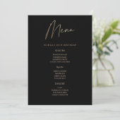 Modern Black Gold 16th Birthday Party Menu Card 招待状 (スタンド正面)