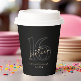 Modern Black Gold 16th Birthday Party Paper Cups 紙コップ