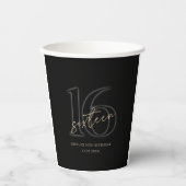 Modern Black Gold 16th Birthday Party Paper Cups 紙コップ (正面)