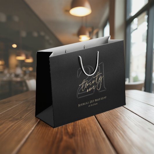 Modern Black Gold 21st Birthday ラージペーパーバッグ