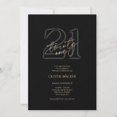 Modern Black Gold 21st Birthday Invitation 招待状 (正面)