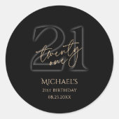 Modern Black Gold 21st Birthday Party ラウンドシール (正面)