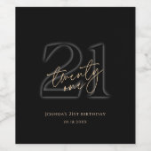 Modern Black Gold 21st Birthday Party ワインラベル (シングルラベル)