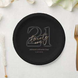 Modern Black Gold 21st Birthday Party Paper Plates ペーパープレート