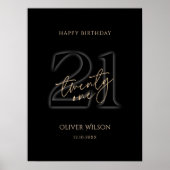 Modern Black Gold 21st Birthday Party Poster ポスター (正面)