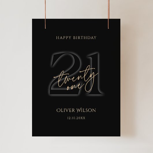Modern Black Gold 21st Birthday Party Poster ポスター