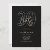 Modern Black Gold 30th Birthday Invitation 招待状 (正面)