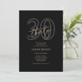 Modern Black Gold 30th Birthday Invitation 招待状 (スタンド正面)