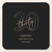 Modern Black Gold 30th Birthday Party  スクエアペーパーコースター (正面)