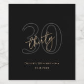 Modern Black Gold 30th Birthday Party ワインラベル (シングルラベル)