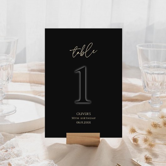 Modern Black Gold 30th Birthday Table Number 1 出欠カード