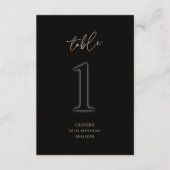 Modern Black Gold 30th Birthday Table Number 1 出欠カード (正面)