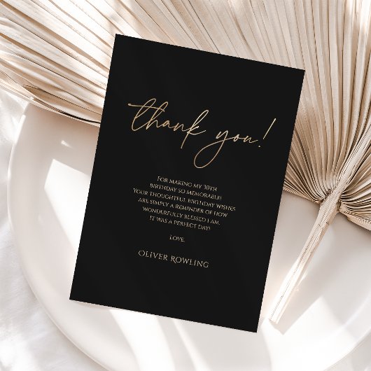 Modern Black Gold 30th Birthday Thank You Card  サンキューカード