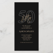Modern Black Gold 50th Birthday Mobile Invite 案内状 (正面)