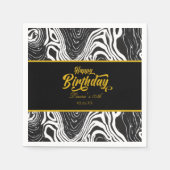 Modern Black & Gold Agate Happy Birthday  スタンダードカクテルナプキン (正面)