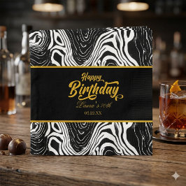 Modern Black & Gold Agate Happy Birthday  スタンダードカクテルナプキン