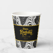 Modern Black & Gold Agate Happy Birthday  紙コップ (正面)