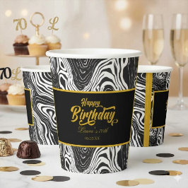 Modern Black & Gold Agate Happy Birthday  紙コップ