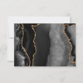 Modern Black Gold Agate Marble Wedding 出欠カード (裏面)