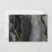 Modern Black Gold Agate Marble Wedding 出欠カード (裏面)