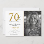 Modern Black & Gold Agate Photo 70th Birthday Invi 招待状 (正面)