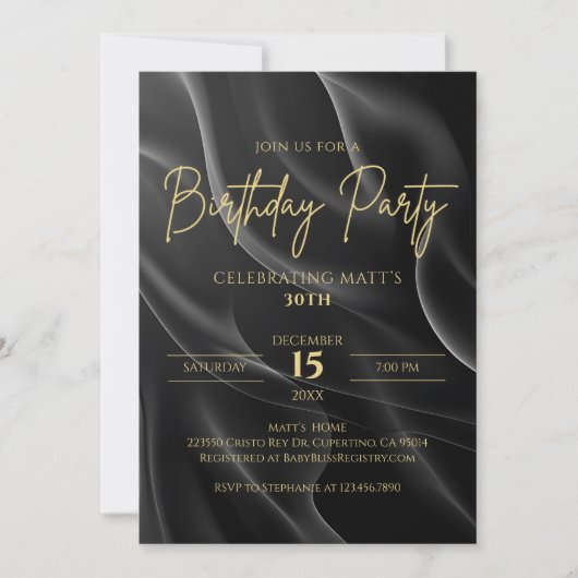 Modern black & Gold Birthday Invitation 招待状 (正面)