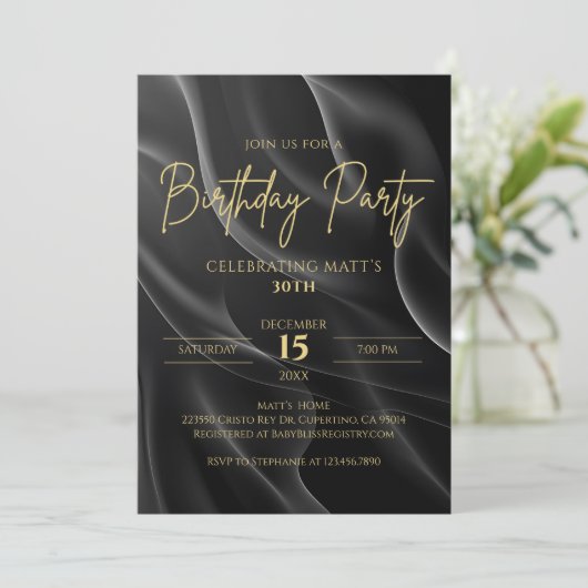Modern black & Gold Birthday Invitation 招待状 (スタンド正面)