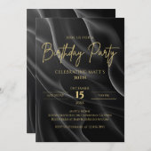 Modern black & Gold Birthday Invitation 招待状 (正面/裏面)
