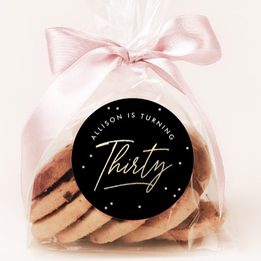 Modern Black Gold Calligraphy 30th Birthday ラウンドシール