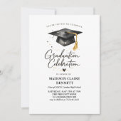 Modern Black & Gold Calligraphy Graduation Party  招待状 (正面)
