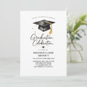 Modern Black & Gold Calligraphy Graduation Party  招待状 (スタンド正面)