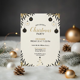 Modern Black Gold Christmas Party Invitation 招待状
