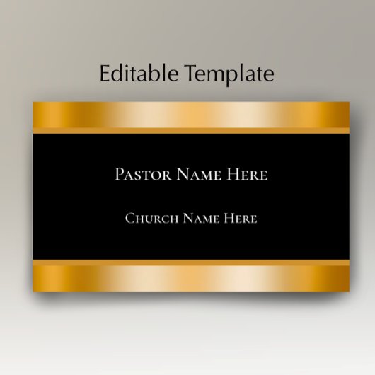 Modern Black & Gold Custom Text Church Pastor  名刺