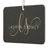 Modern Black Gold Feminine Script Monogrammed カーエアーフレッシュナー (左)