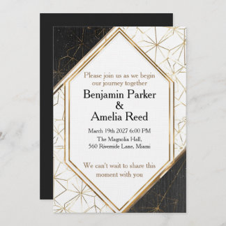 Modern Black Gold Geometric Wedding Invitation 招待状