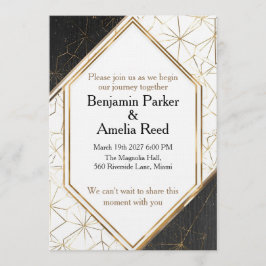 Modern Black Gold Geometric Wedding Invitation 招待状