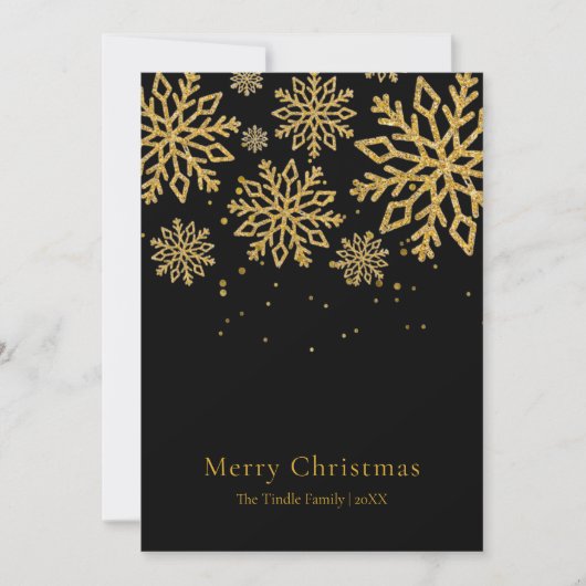 Modern Black Gold Glitter Script Christmas    シーズンカード (正面)