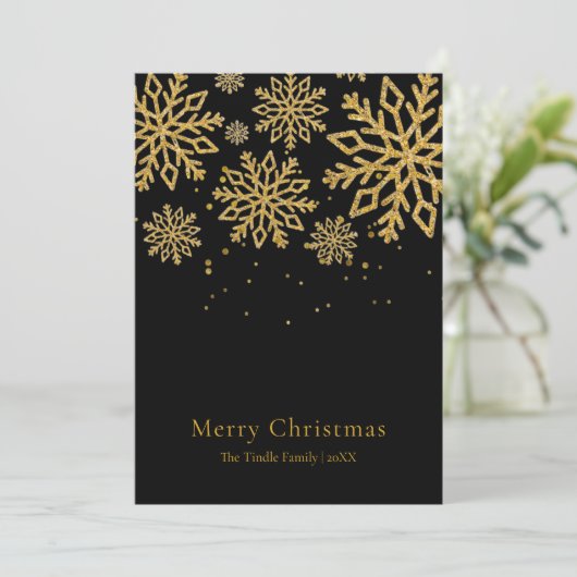 Modern Black Gold Glitter Script Christmas    シーズンカード (スタンド正面)