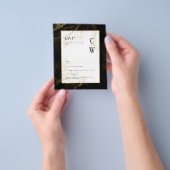 Modern Black Gold Glitter Wedding RSVP チラシ (手)
