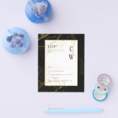 Modern Black Gold Glitter Wedding RSVP チラシ (シングル)