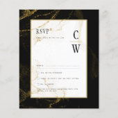 Modern Black Gold Glitter Wedding RSVP チラシ (正面)
