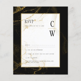 Modern Black Gold Glitter Wedding RSVP チラシ