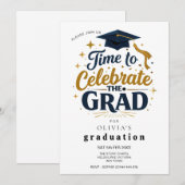 Modern Black & Gold Graduation Party 招待状 (正面/裏面)