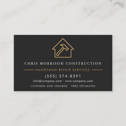 Modern Black Gold Handyman Construction 名刺 (正面)